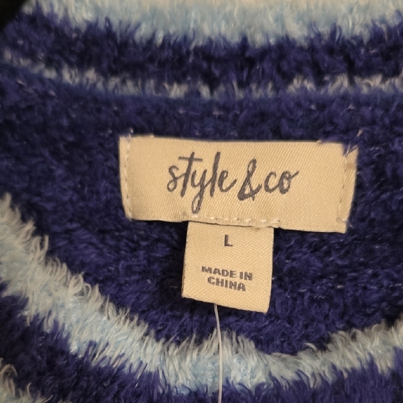 Style & Co Blue Crew Neck Sweater with Sporty Accents - Picture 2 of 13